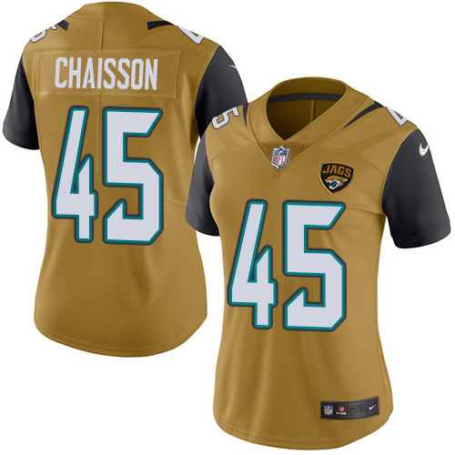 Nike Jacksonville Jaguars 45 KLavon Chaisson Gold Women Stitched NFL Limited Rush Jersey